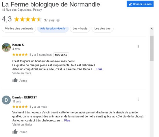 avis google Ferme biologique de Normandie
