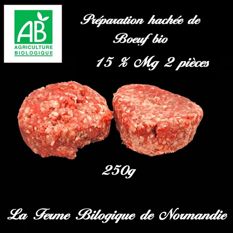 Préparation hachée boeuf bio 2 steaks 250g